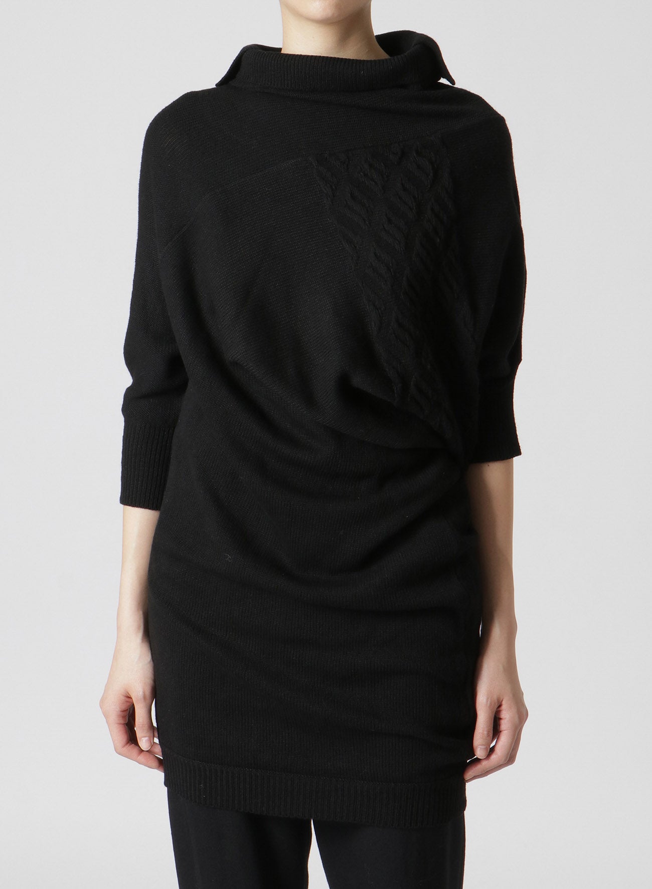 PLAIN ST+PATTERN+RIB DRAPED TURTLE NECK B