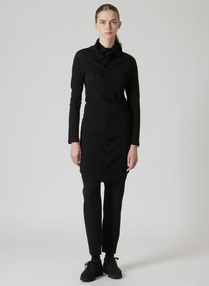 COSMORAMA COTTON DRAPED LONG SLEEVE BUTTON-UP TURTLENECK TOP