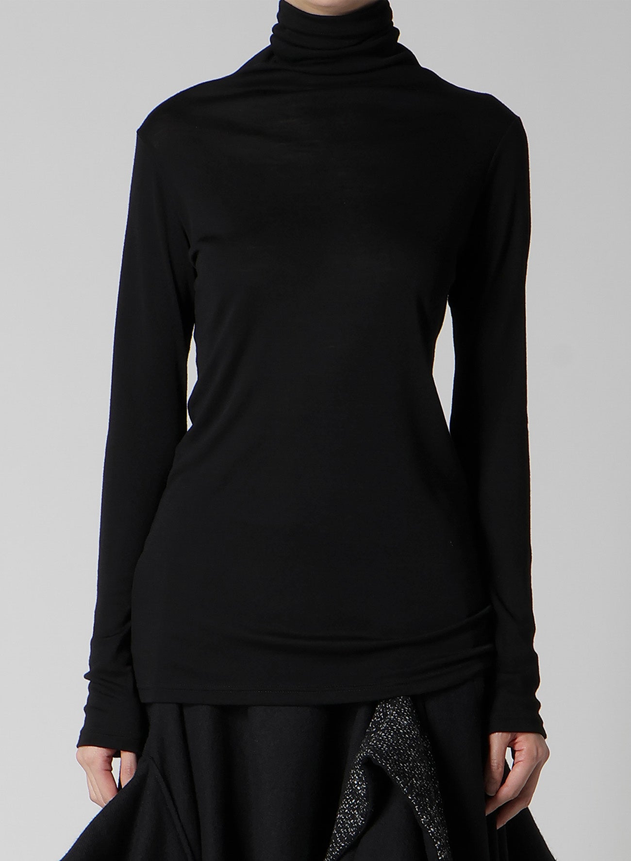 WOOL CHIFFON HIGHNECK LONG T B