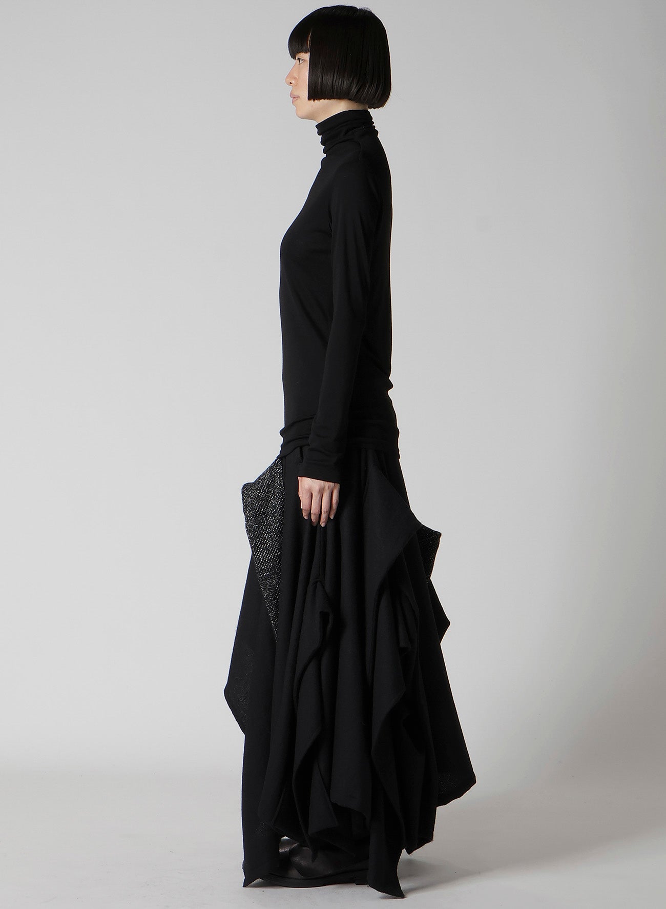 WOOL CHIFFON HIGHNECK LONG T B