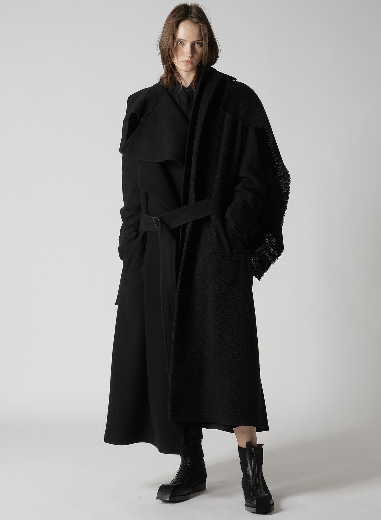 SOFT WOOL A EMBROIDERY BOX POCKET DRESS