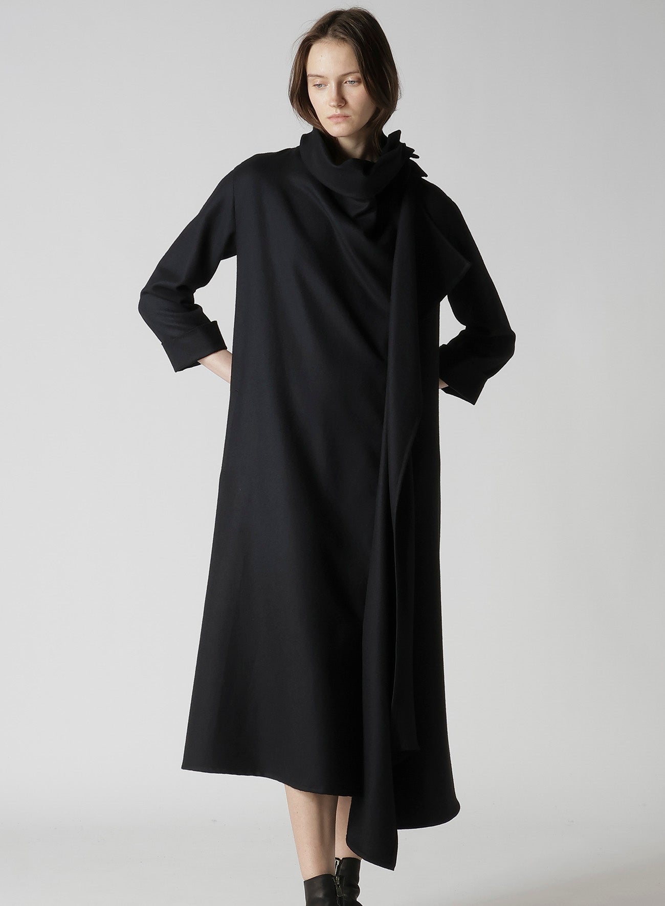W/SAXONY DRAPED NECK DRESS