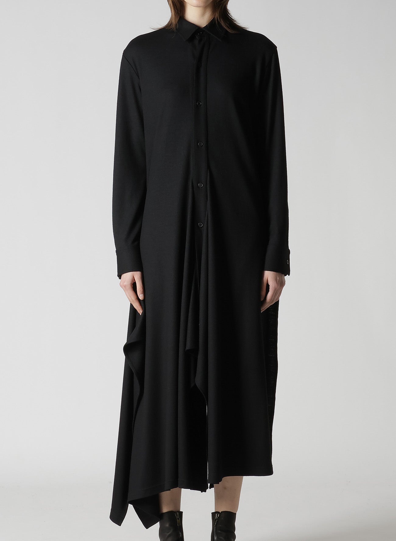 WASHABLE WOOL DRAPED SHIRT DRESS