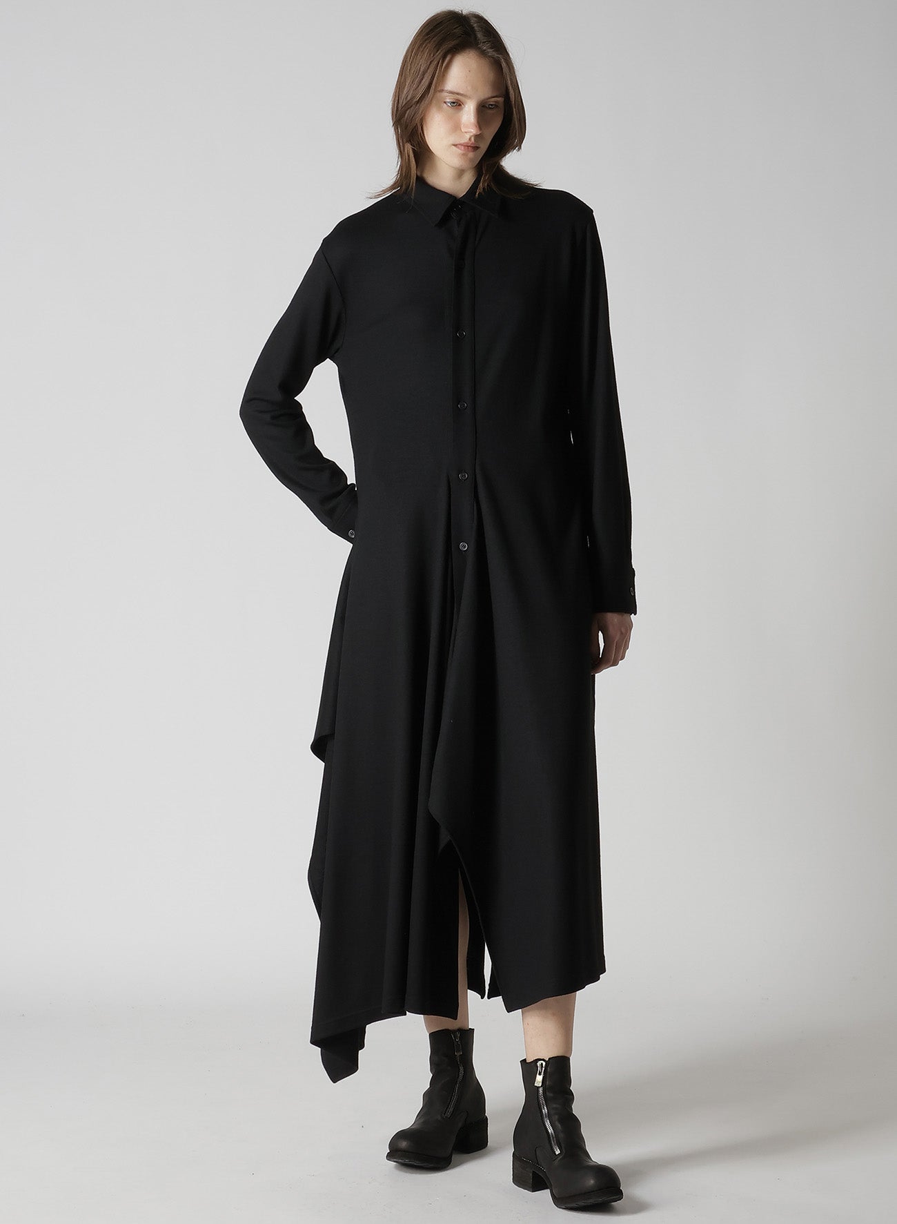 WASHABLE WOOL DRAPED SHIRT DRESS
