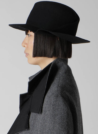 HAT MATERIAL BK TUCKED FEDORA