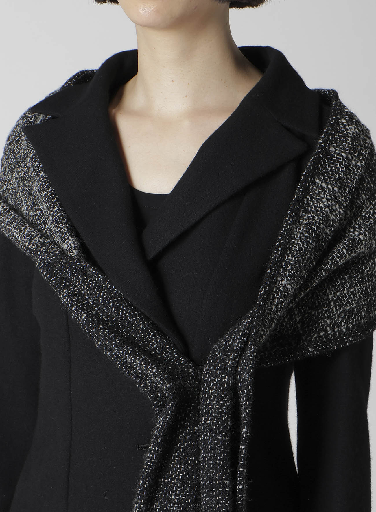 SOFT WOLLEN 1/14 FABRIC COMBI O COLLAR JACKET