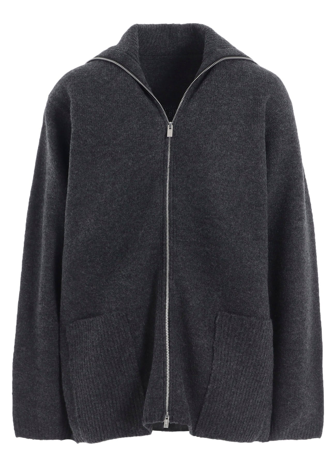 5G3P PLAIN STITCH 1x1 RIB BIG HIGH NECK ZIP CARDIGAN