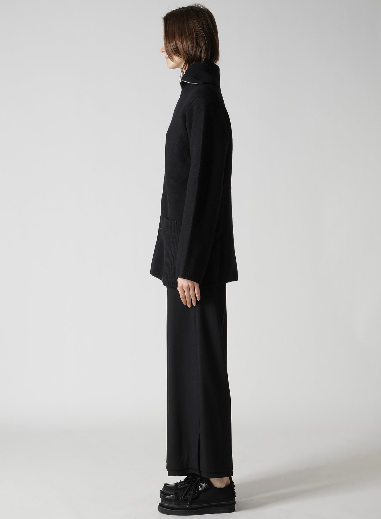 5G3P PLAIN STITCH 1x1 RIB BIG HIGH NECK ZIP CARDIGAN