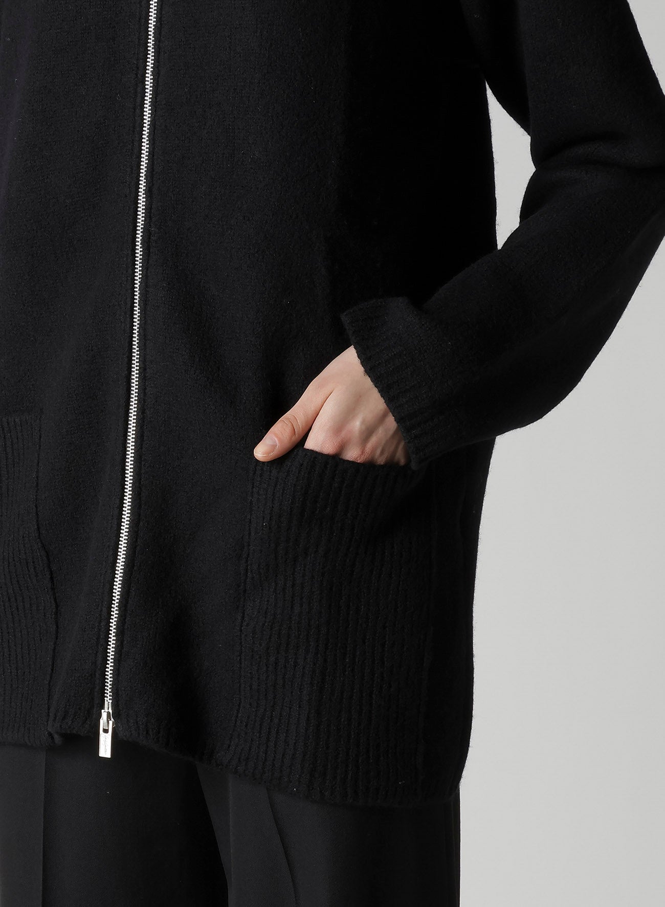 5G3P PLAIN STITCH 1x1 RIB BIG HIGH NECK ZIP CARDIGAN