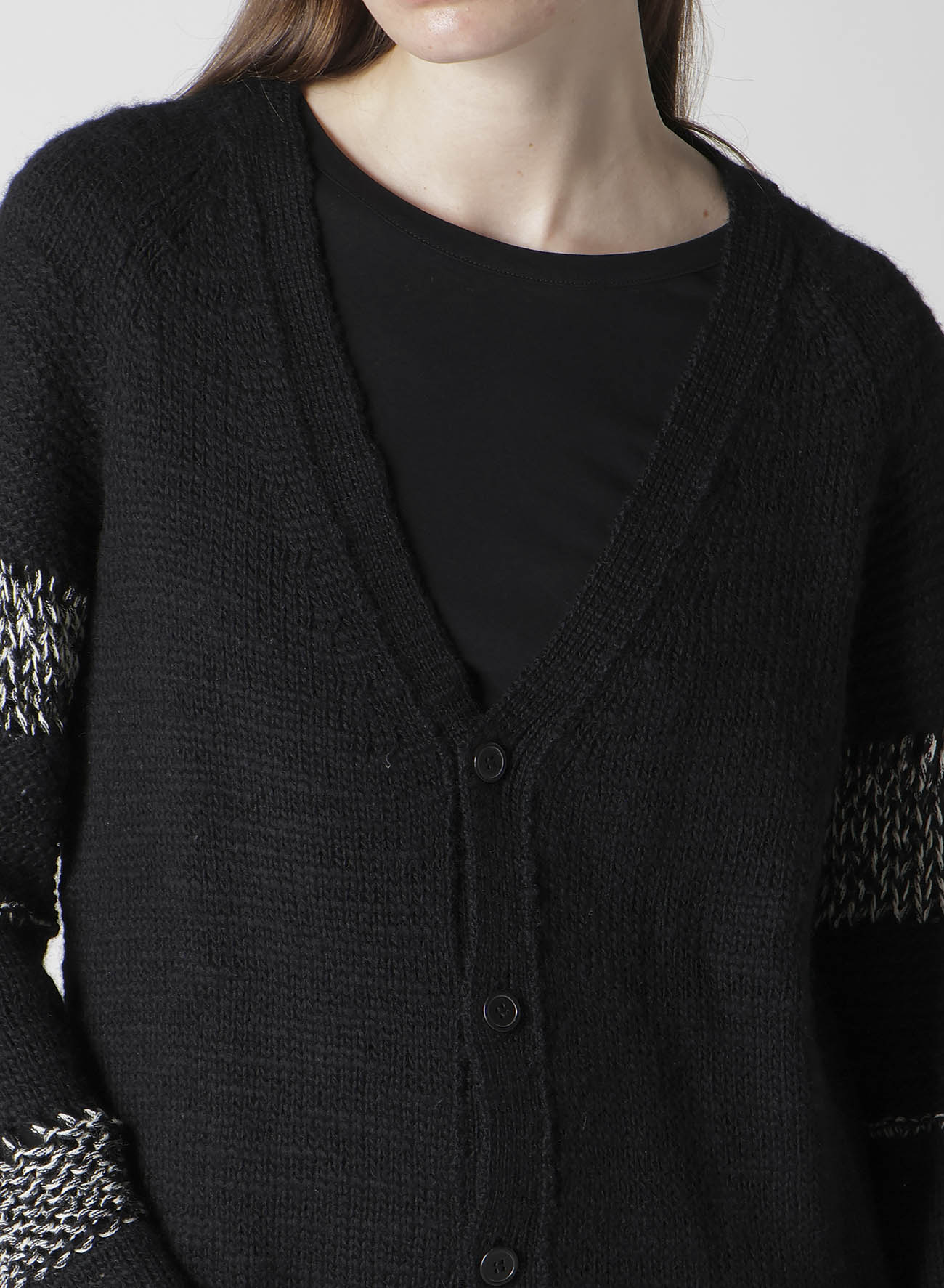 PLAIN STITCH COLOR COMBI V NECK CARDIGAN