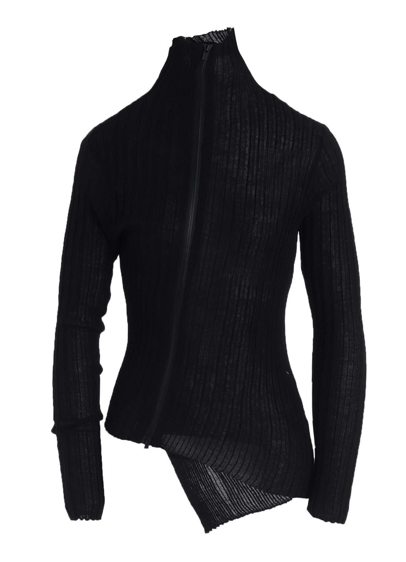 RIB DIAGONAL ZIP CARDIGAN