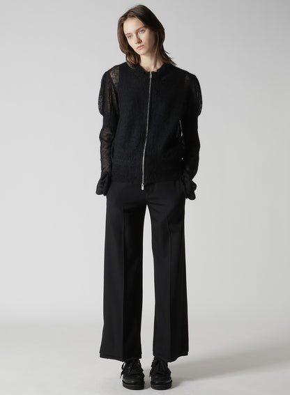 PLAIN STITCH RIB PUFFED SLEEVES CARDIGAN