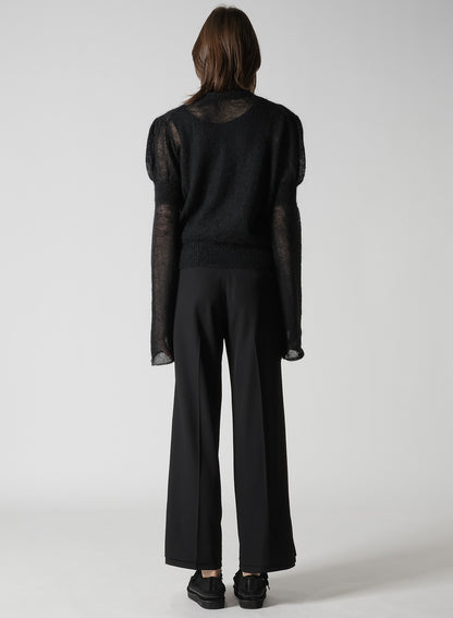 PLAIN STITCH RIB PUFFED SLEEVES CARDIGAN