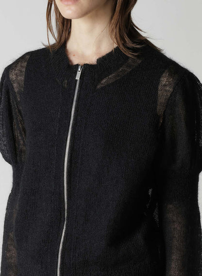 PLAIN STITCH RIB PUFFED SLEEVES CARDIGAN