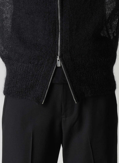 PLAIN STITCH RIB PUFFED SLEEVES CARDIGAN
