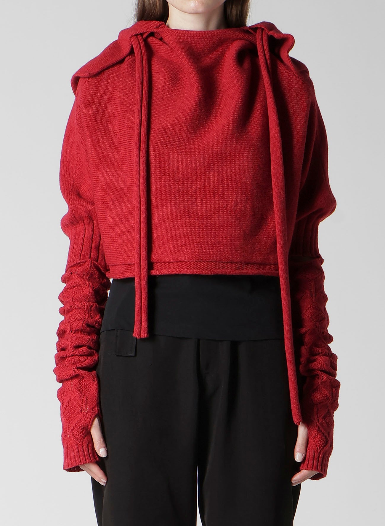 7G PLAIN STITCH LINKS CROPPED HOODIE PO W/ARM WARMERS