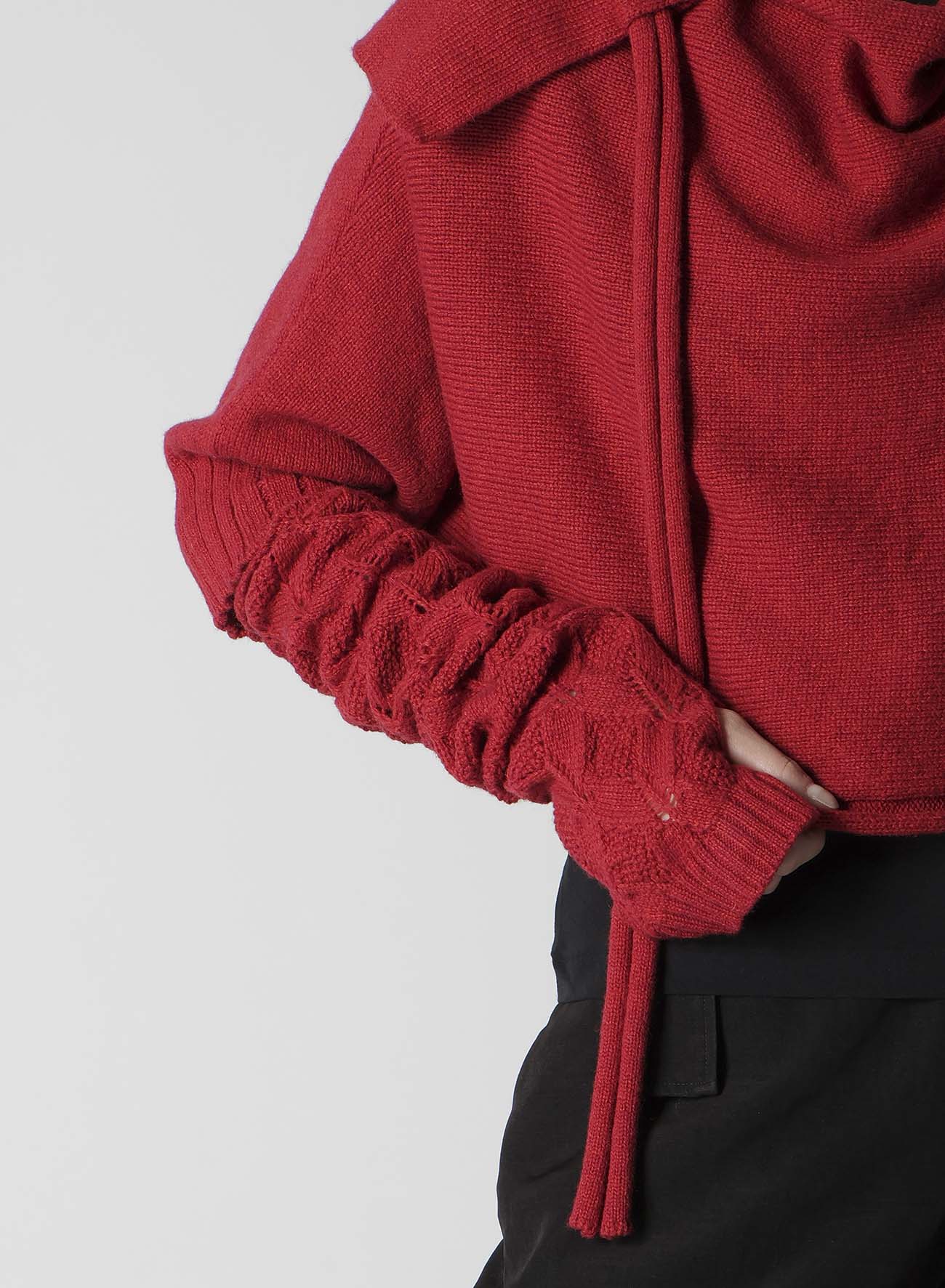 7G PLAIN STITCH LINKS CROPPED HOODIE PO W/ARM WARMERS