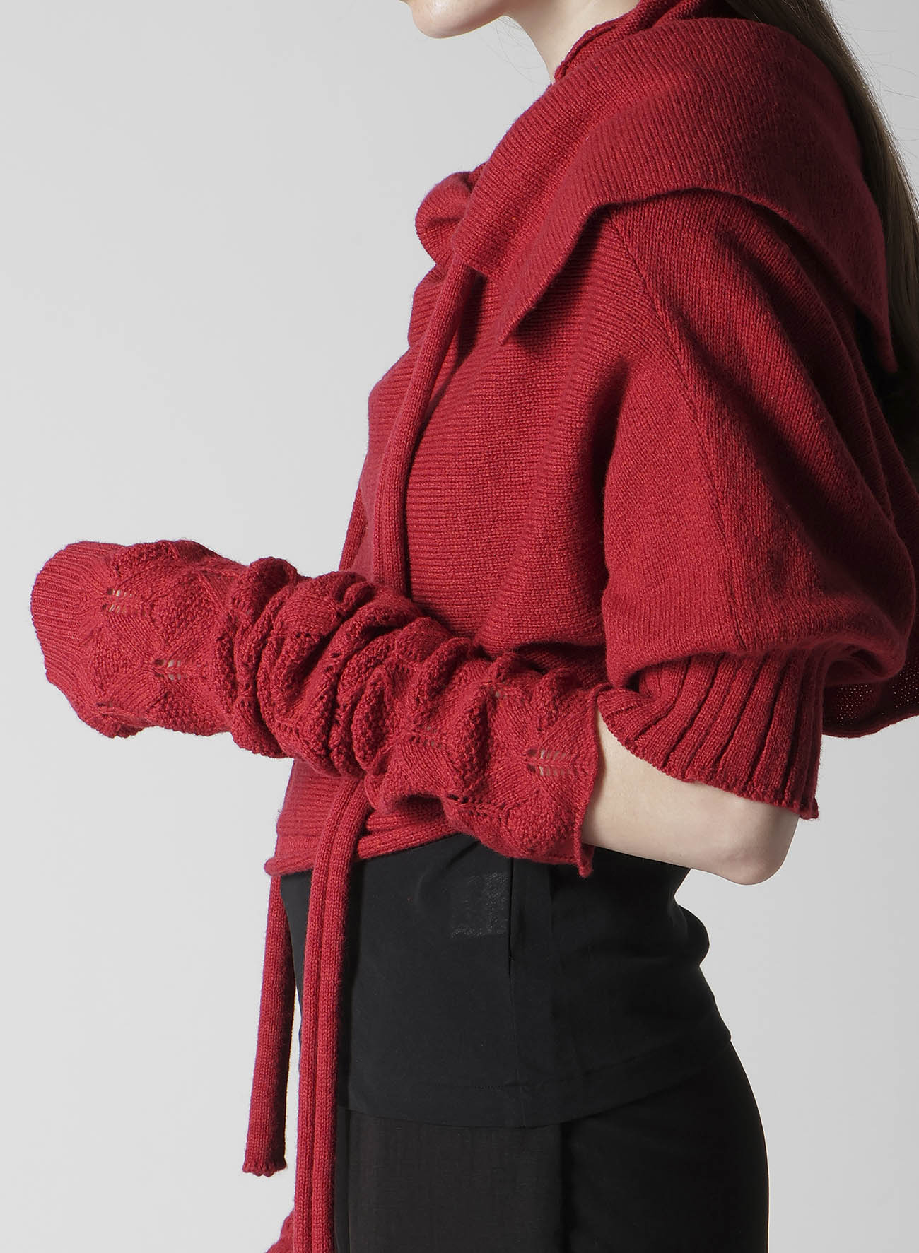 7G PLAIN STITCH LINKS CROPPED HOODIE PO W/ARM WARMERS