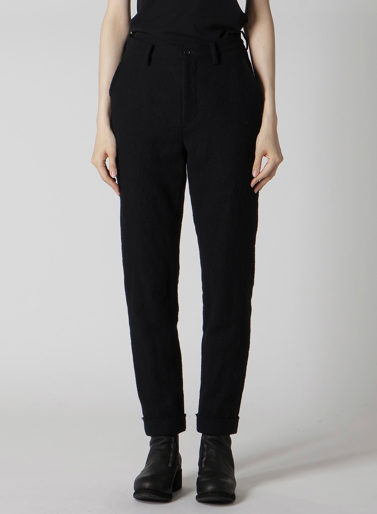 SHRINKED WOOL SERGE CUFFED HEM PANTS