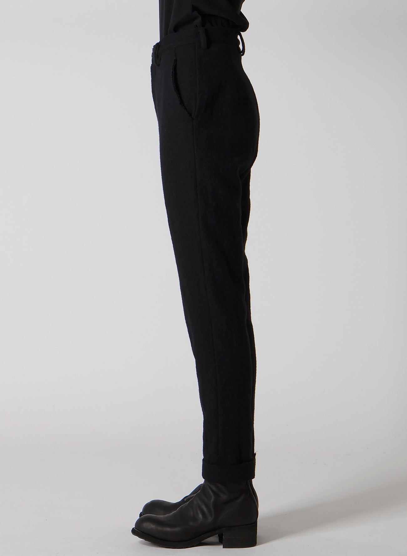 SHRINKED WOOL SERGE CUFFED HEM PANTS