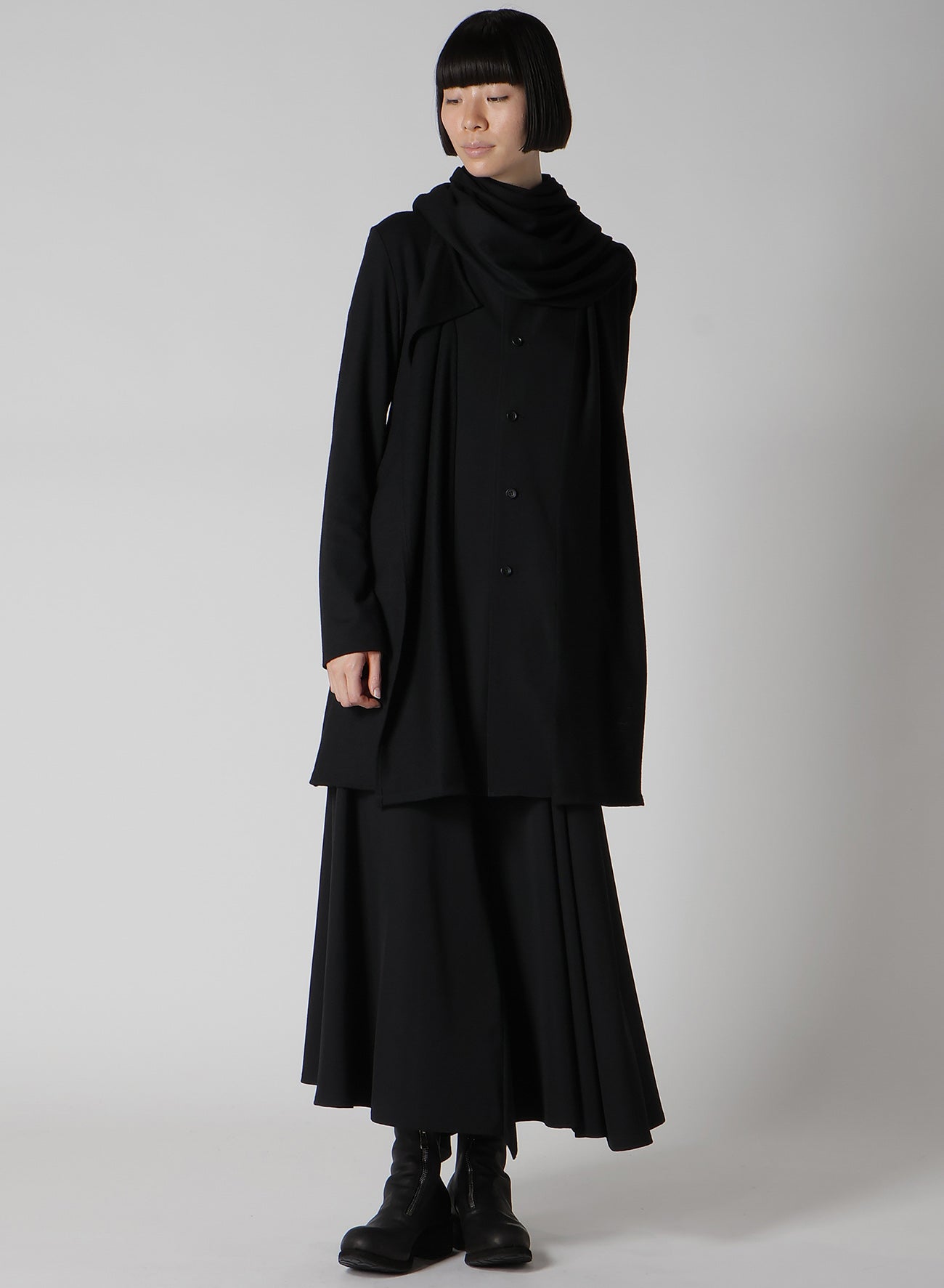 GABARDINE L GATHERED FLARE SKIRT