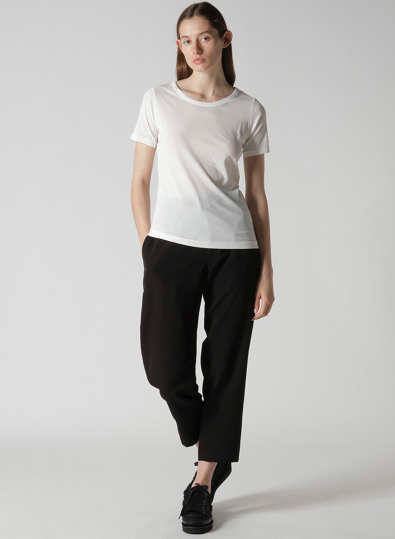 HIGH TWISTED JERSEY SHORT SLV ROUND NECK T