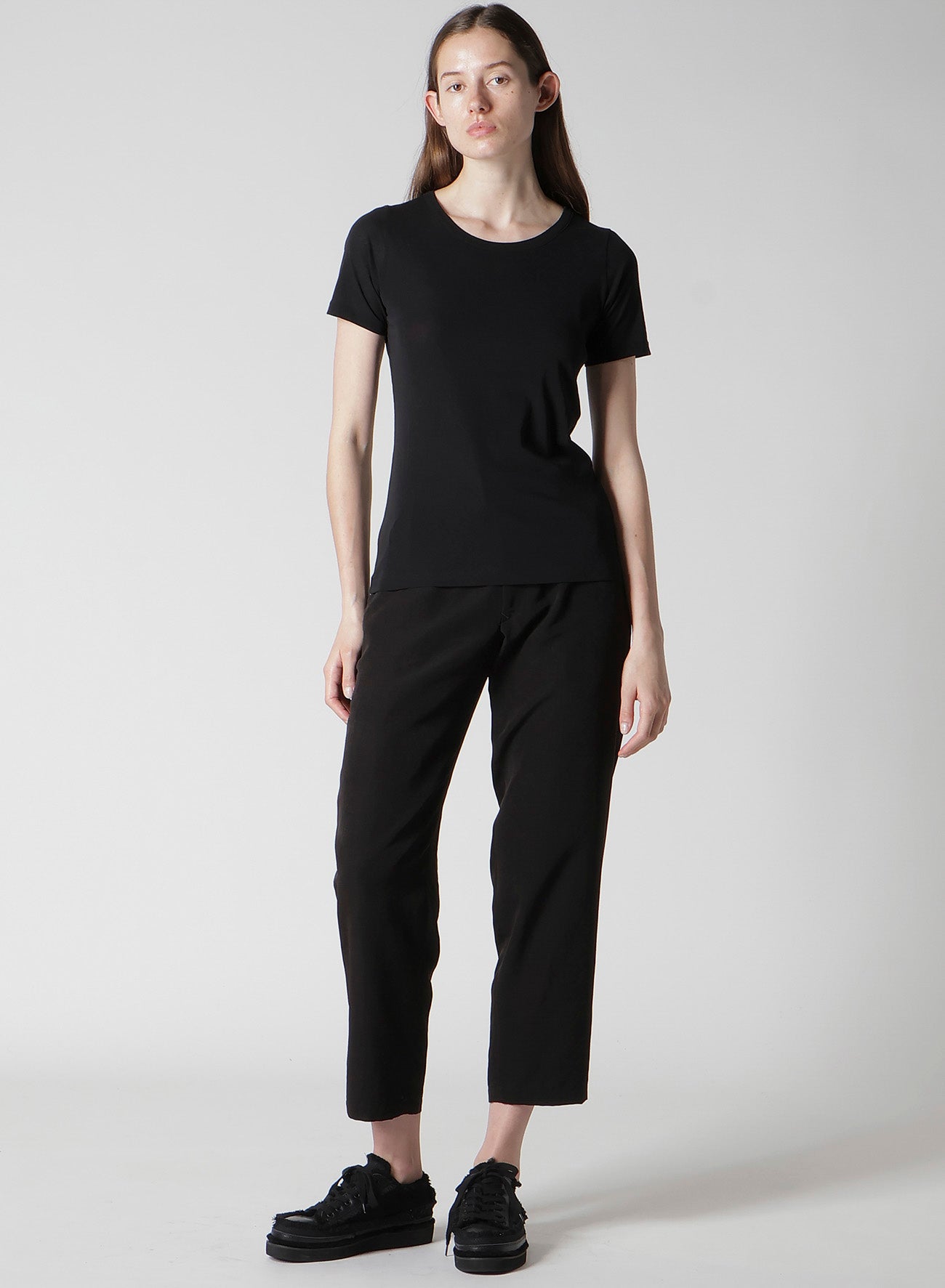 HIGH TWISTED JERSEY SHORT SLV ROUND NECK T