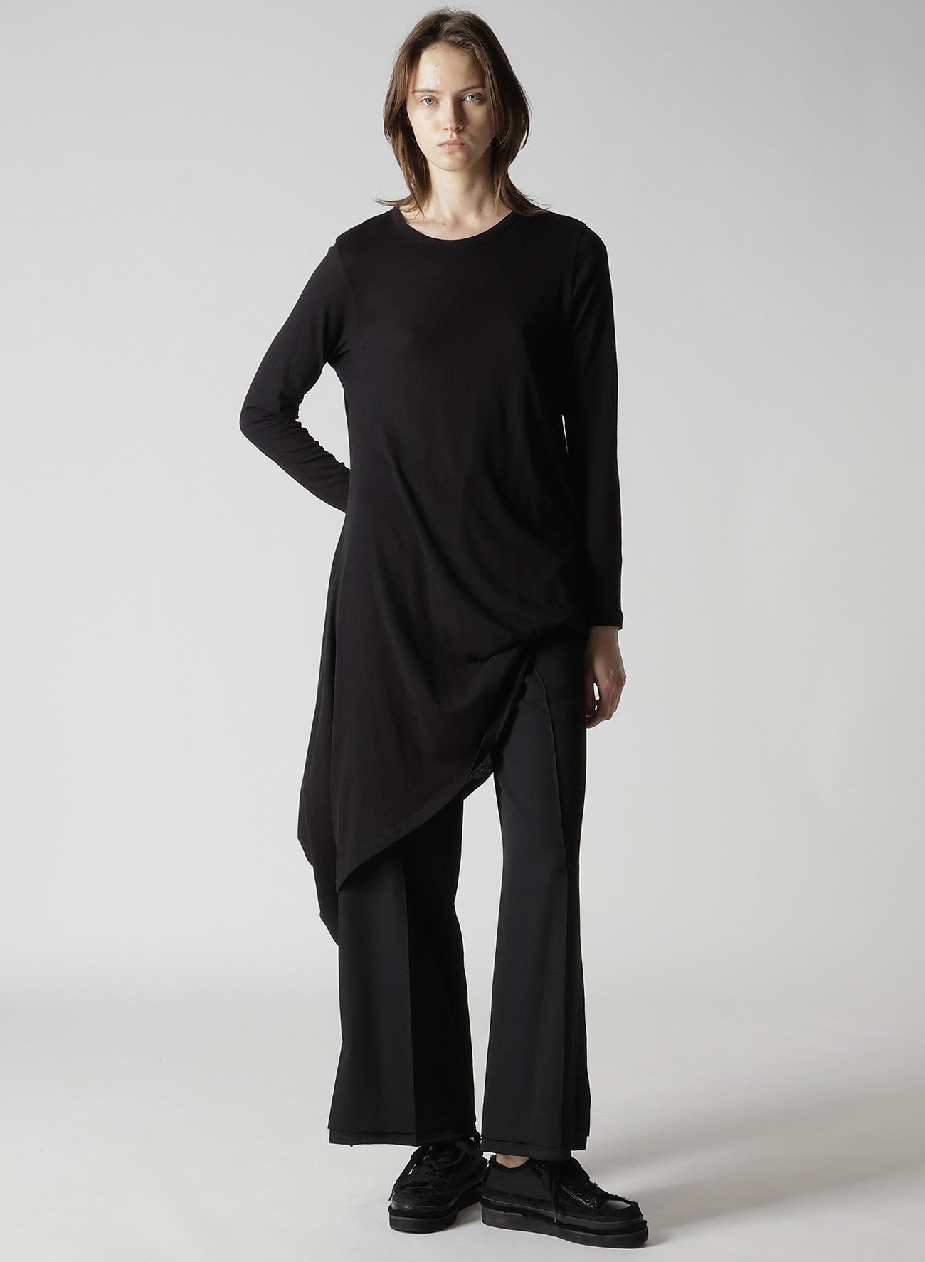 C ANGORA CASHMERE SINGLE JERSEY R DRAPED ROUND NECK PO