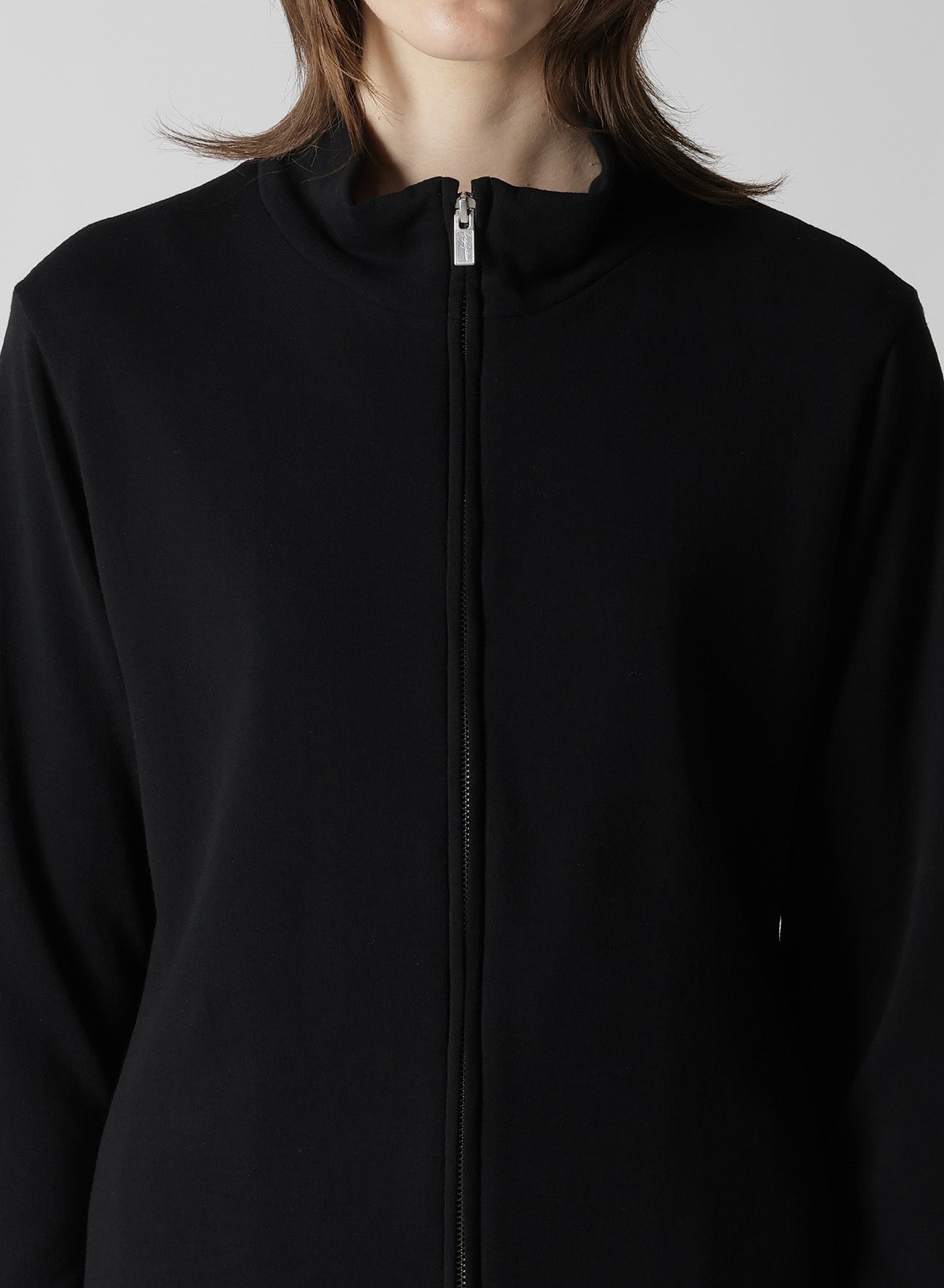 HIGH TWISTED GAUZE TERRY SIDE DRAPED ZIP CARDIGAN