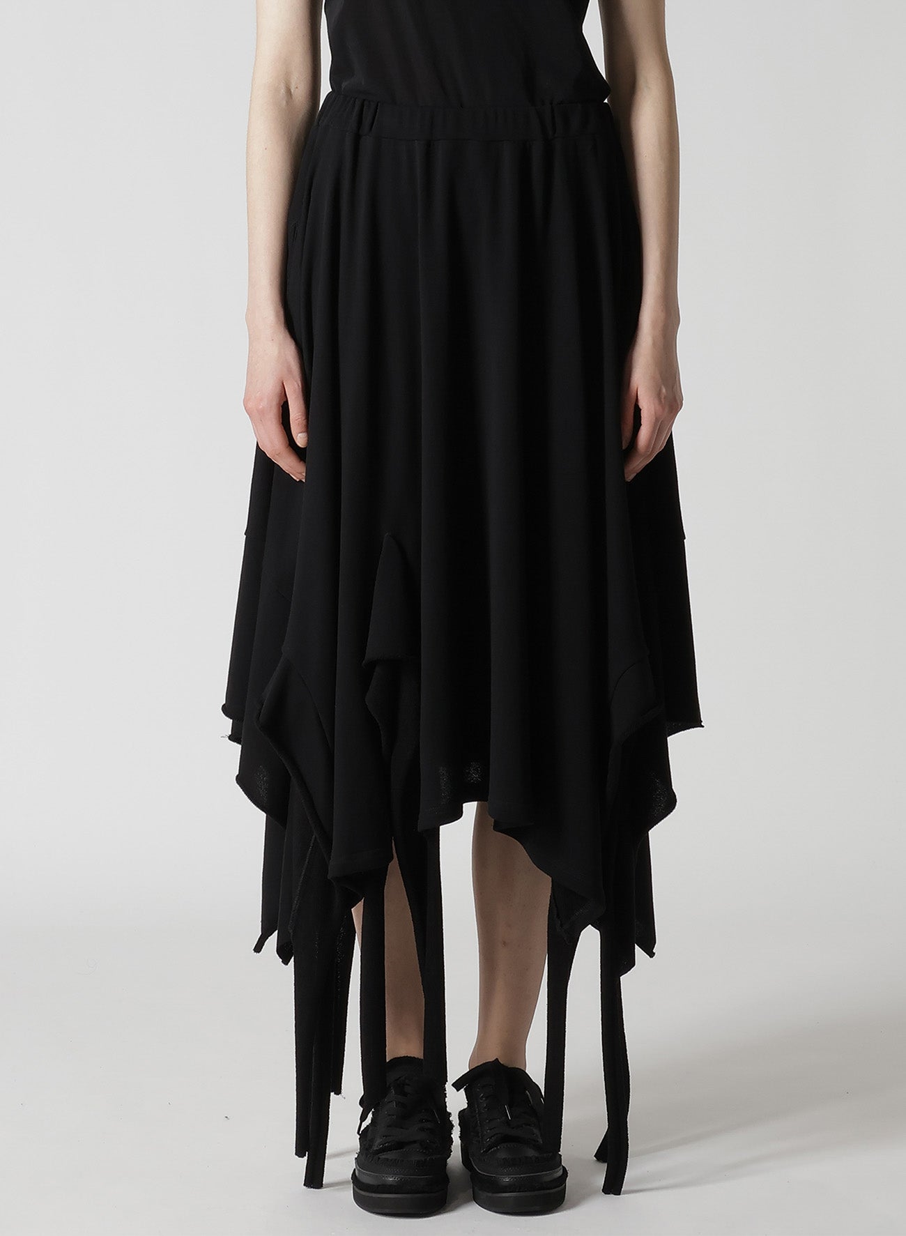 HIGH TWISTED GAUZE TERRY DRAPED HEM SKIRT