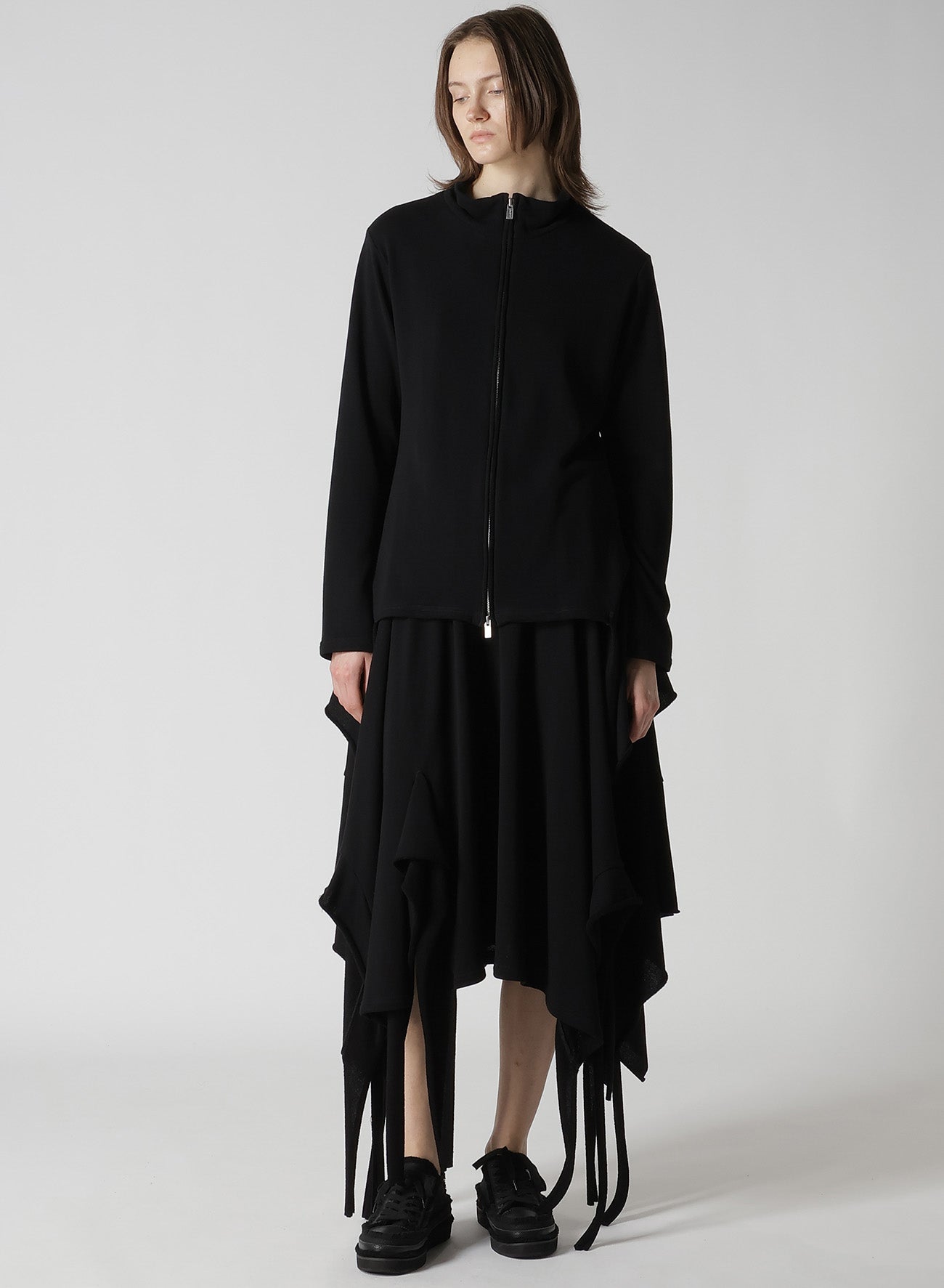 HIGH TWISTED GAUZE TERRY DRAPED HEM SKIRT