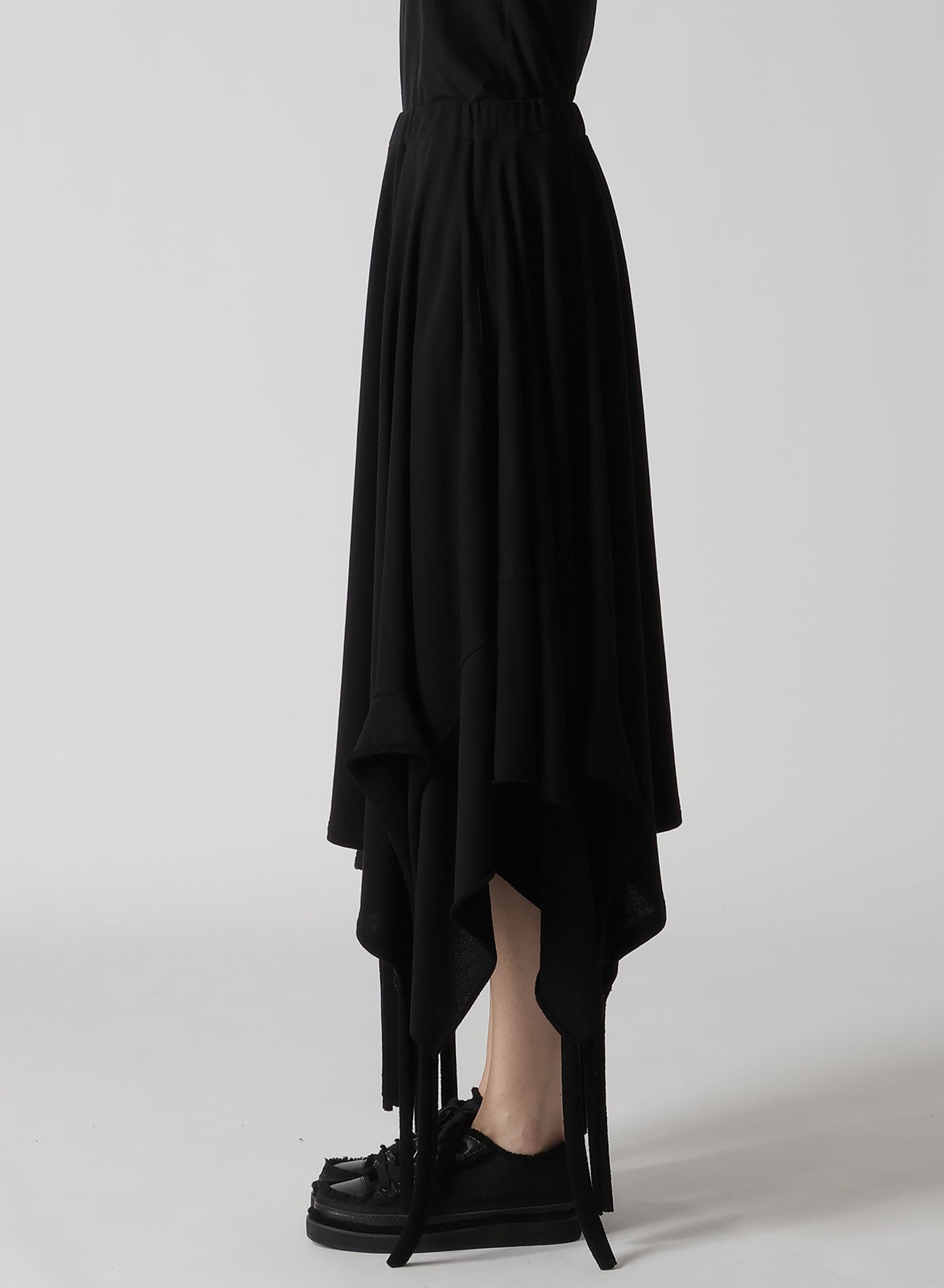 HIGH TWISTED GAUZE TERRY DRAPED HEM SKIRT