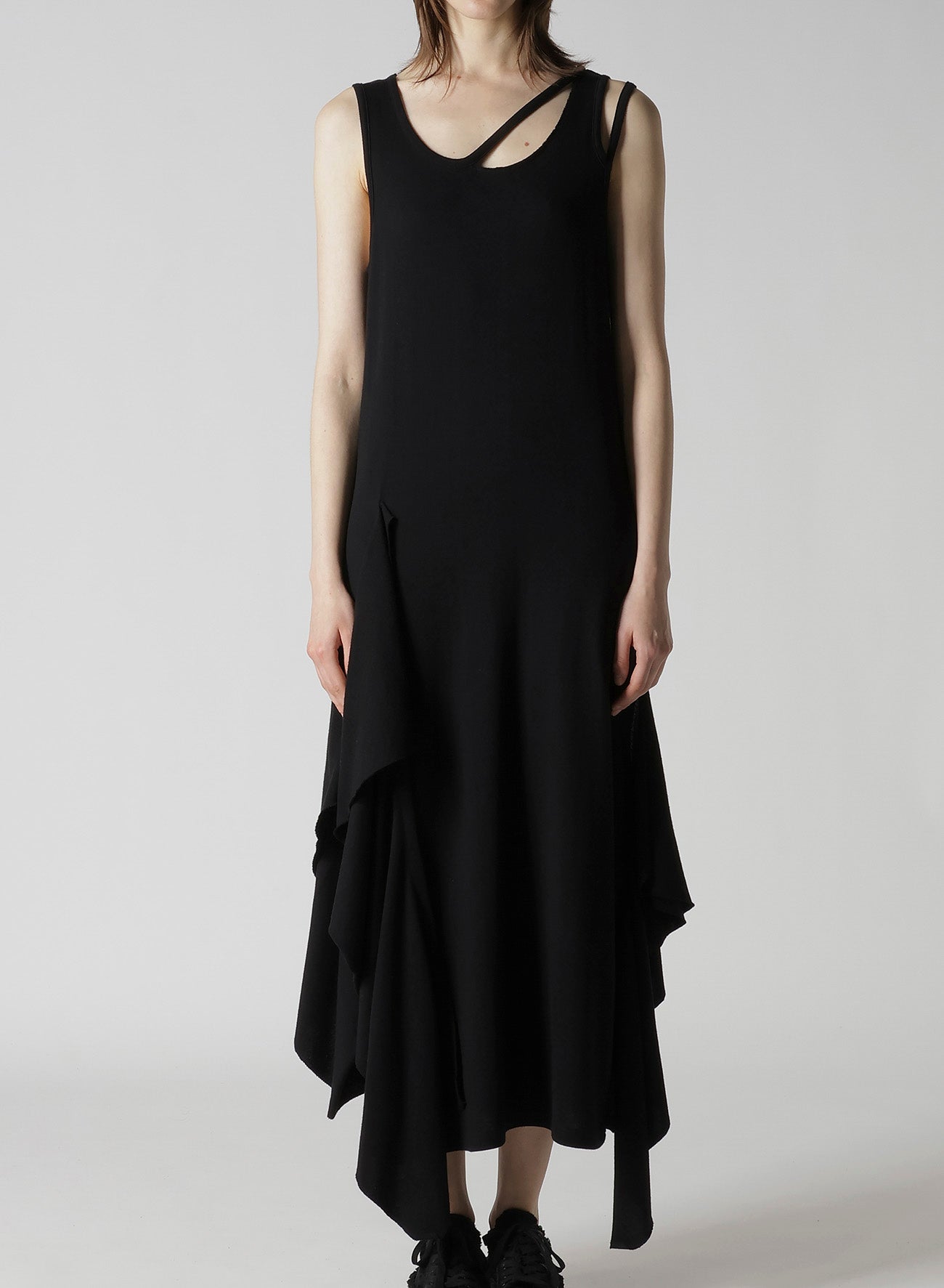 COTTON YAK SINGLE JERSEY SIDE DRAPED STRAP DRESS