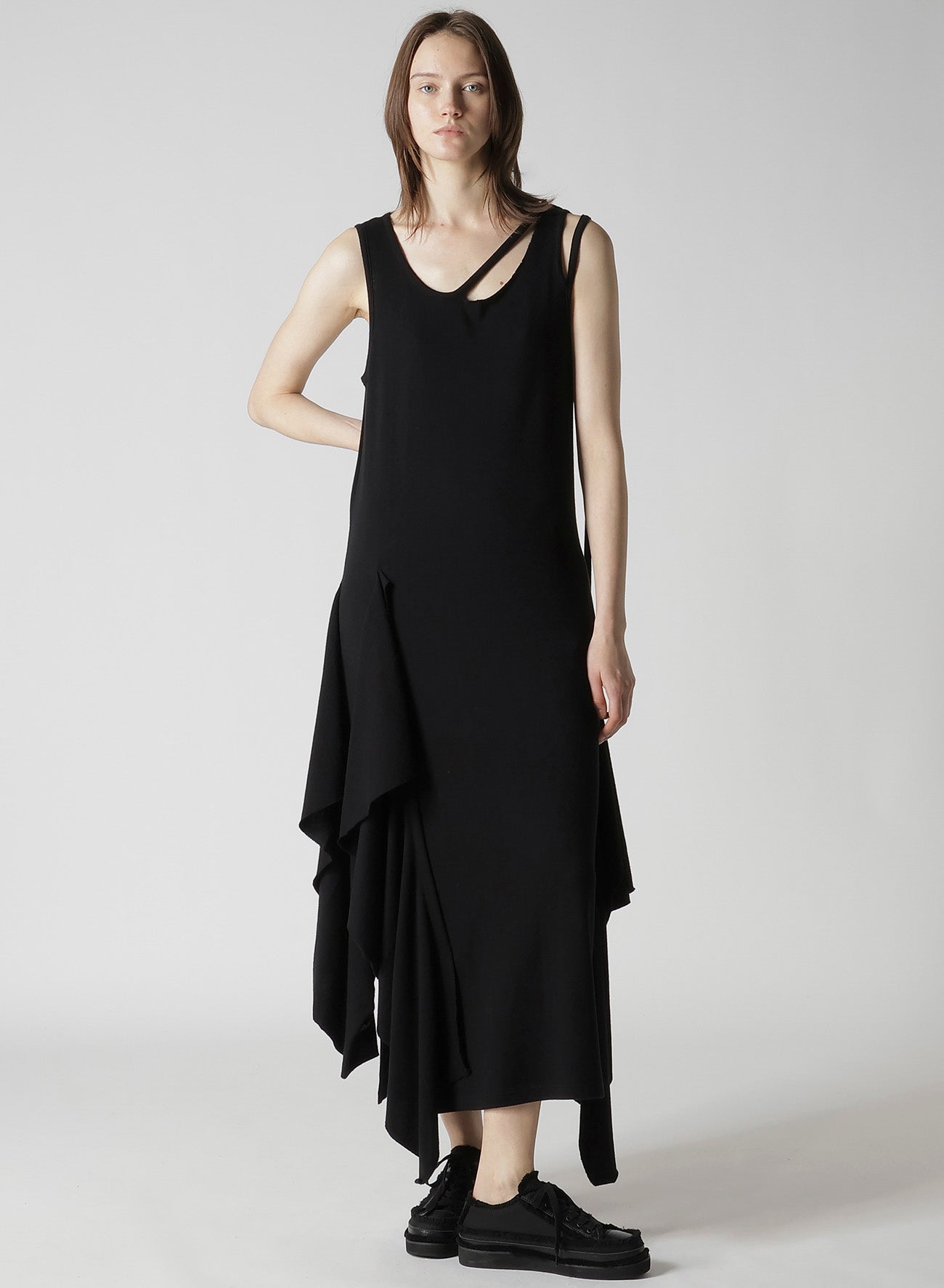 COTTON YAK SINGLE JERSEY SIDE DRAPED STRAP DRESS