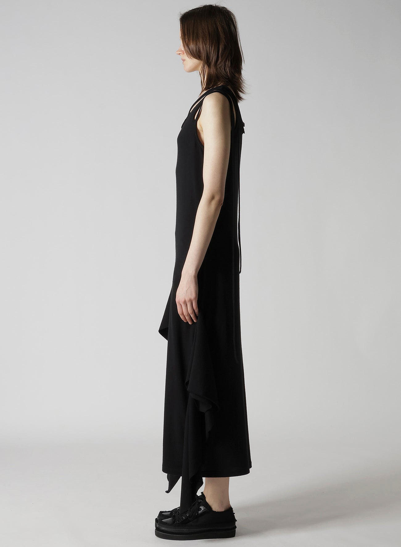 COTTON YAK SINGLE JERSEY SIDE DRAPED STRAP DRESS