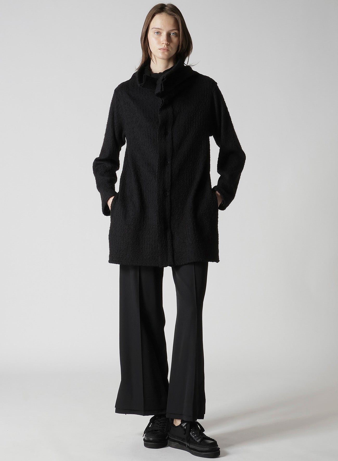 CRUSHED GLEN CHECK HIGH NECK CARDIGAN