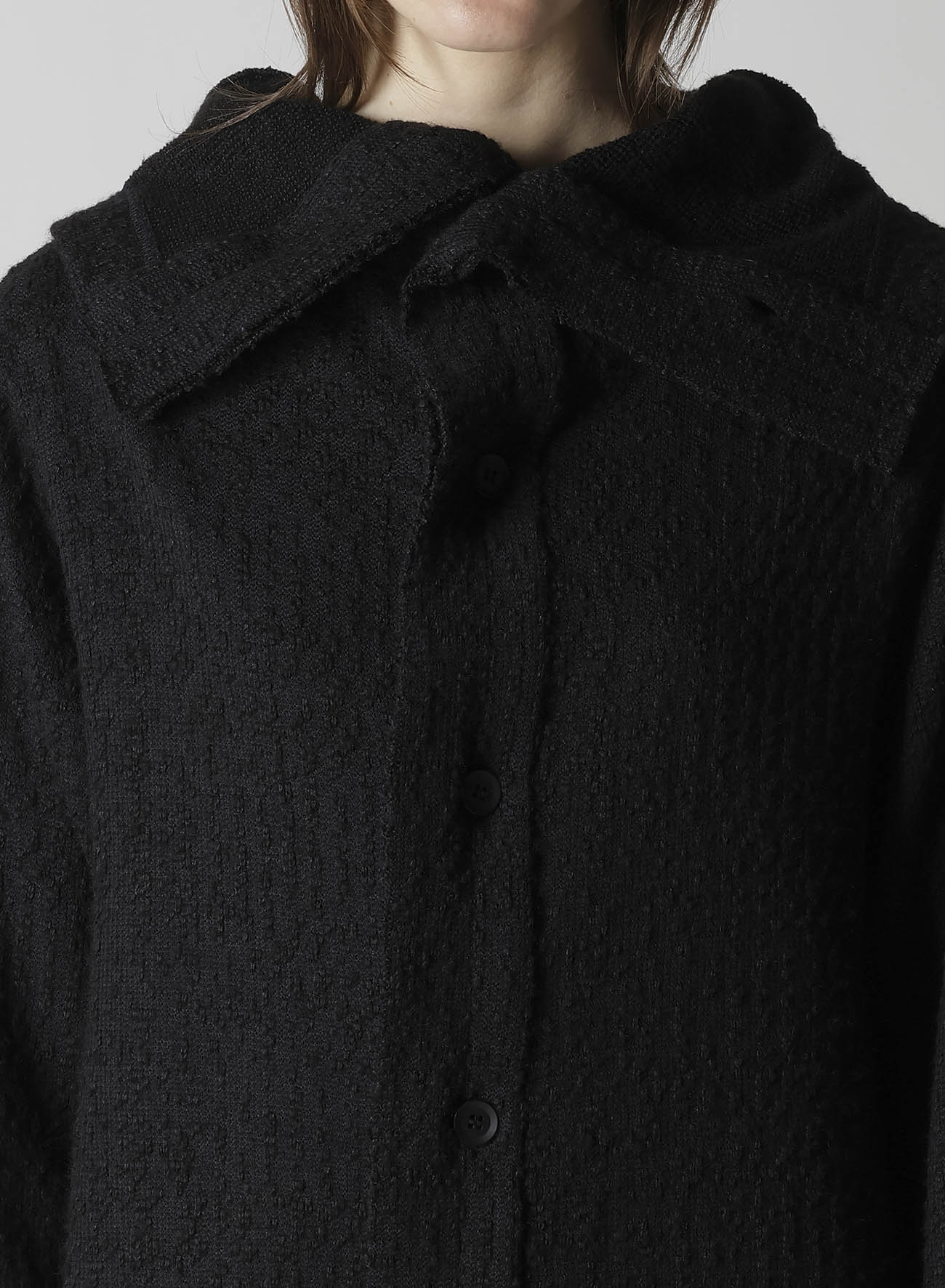CRUSHED GLEN CHECK HIGH NECK CARDIGAN