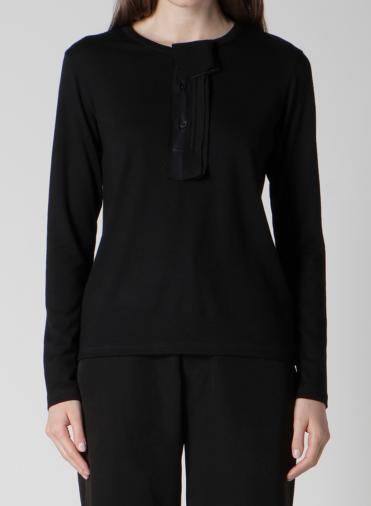 WOOL SINGLE JERSEY HENLEY NECK PO