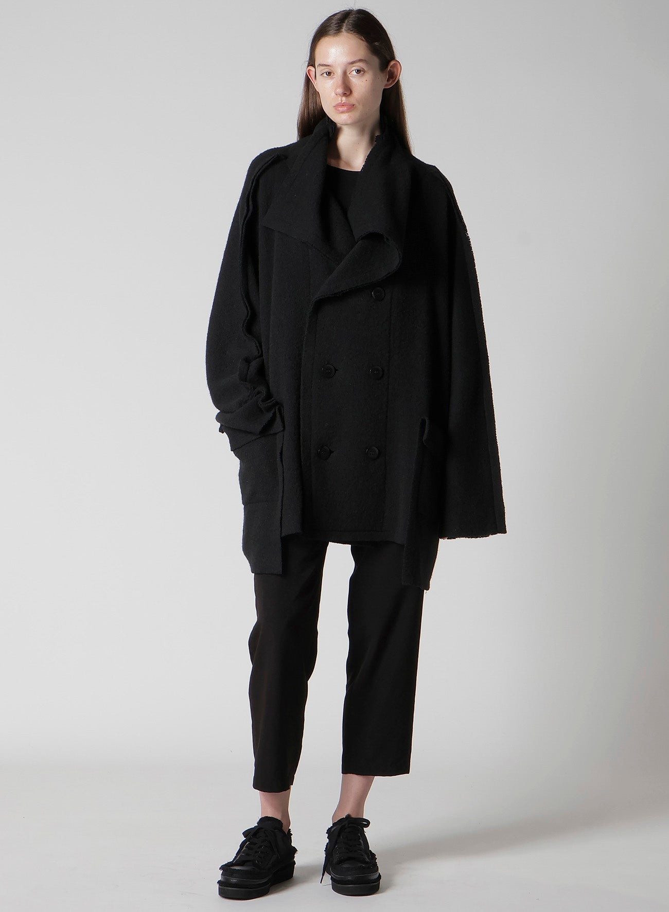 BRUSHED BOUCLE SEAM DETAIL PEA COAT