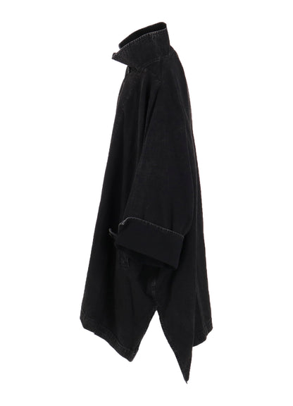 PERMANGANATE BLEACHED DENIM HIGH NECK COAT