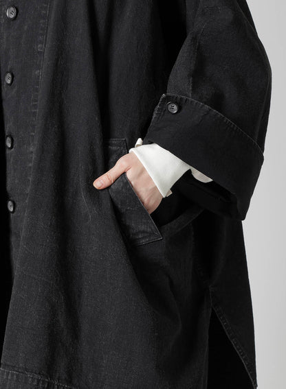 PERMANGANATE BLEACHED DENIM HIGH NECK COAT