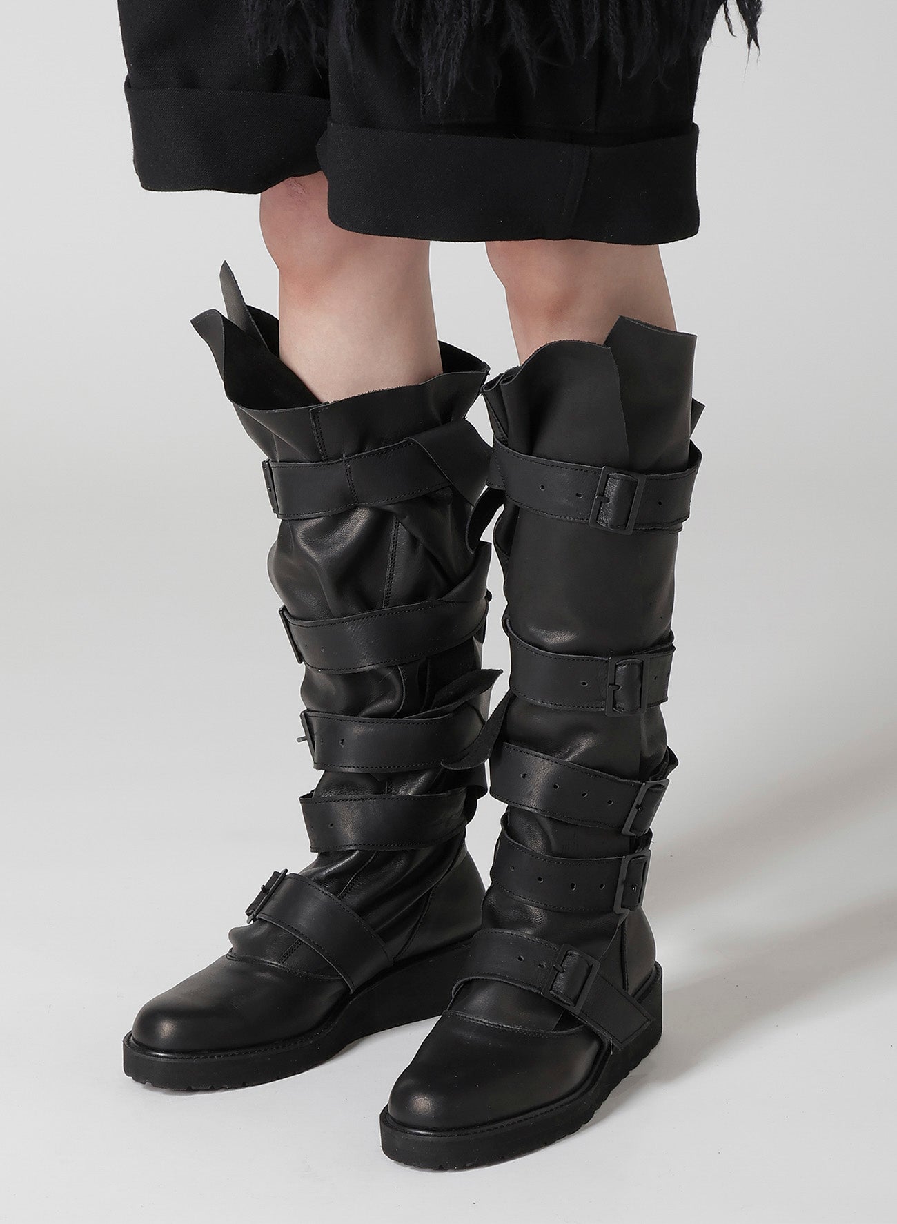 SOFT OIL LEATHER 5STRAPS LONG BOOTS