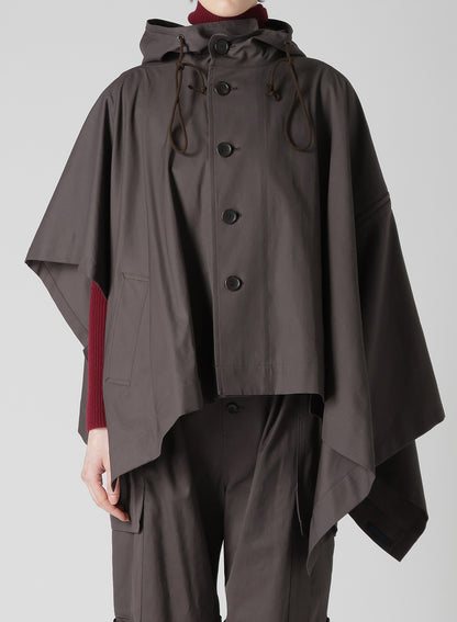 HIGH-TWISTED GABARDINE HOODED CAPE COAT