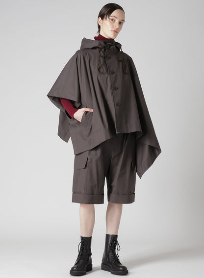 HIGH-TWISTED GABARDINE HOODED CAPE COAT