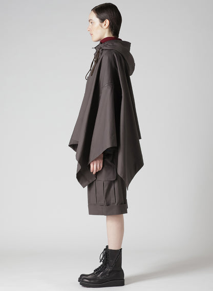 HIGH-TWISTED GABARDINE HOODED CAPE COAT