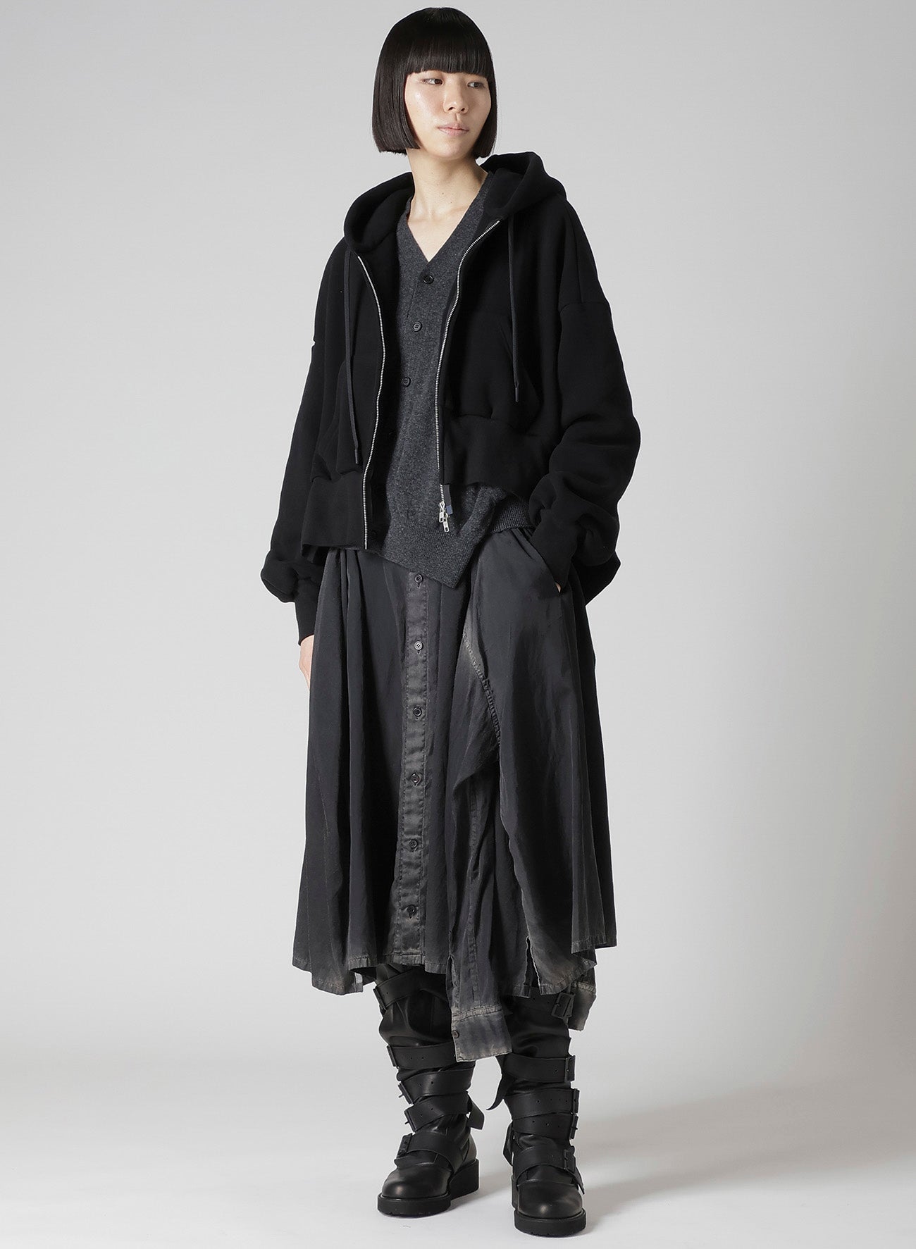 Liy/C BRUSHED FRENCH TERRY UNBALANCED HOODIE A