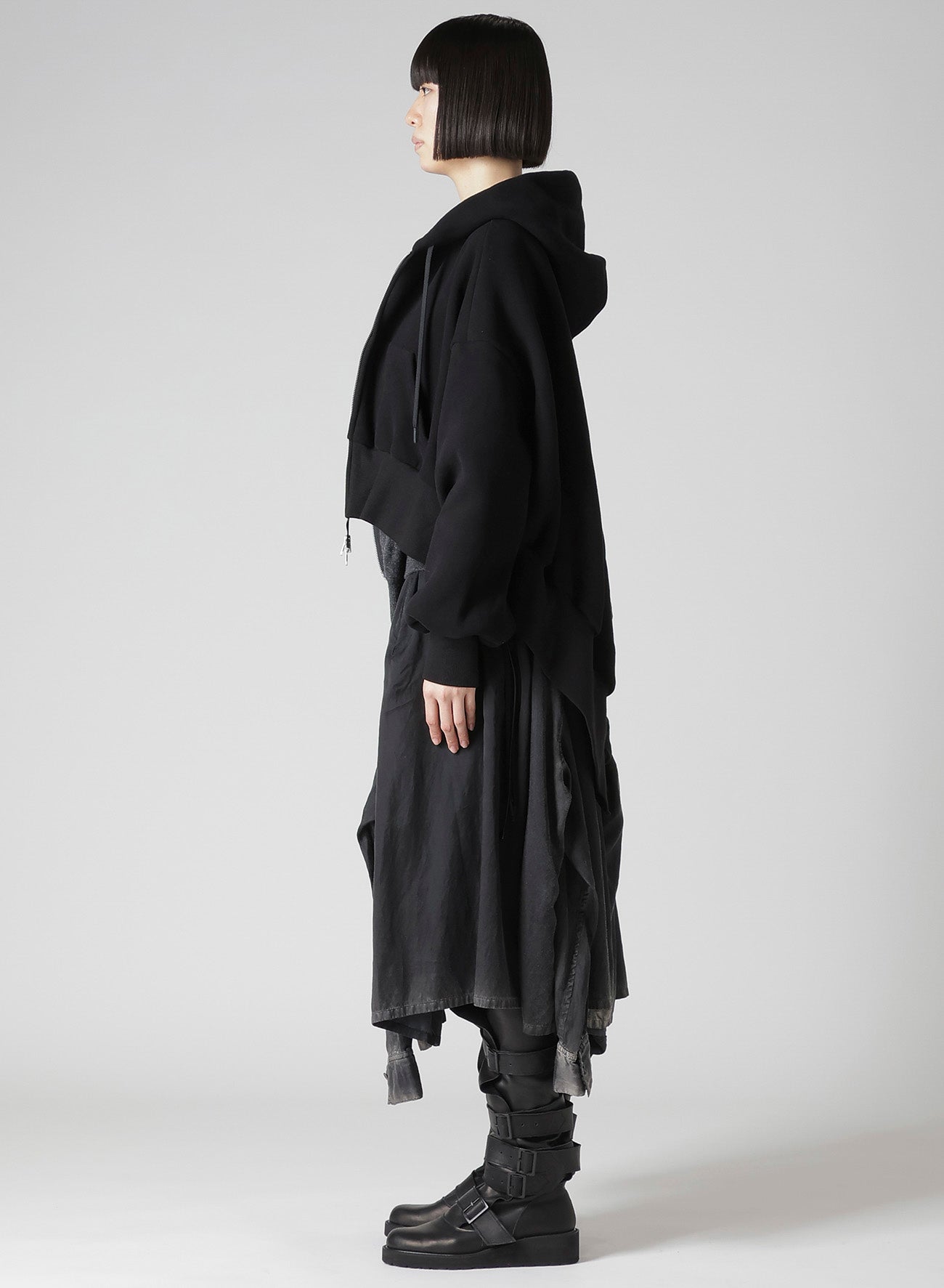 Liy/C BRUSHED FRENCH TERRY UNBALANCED HOODIE A