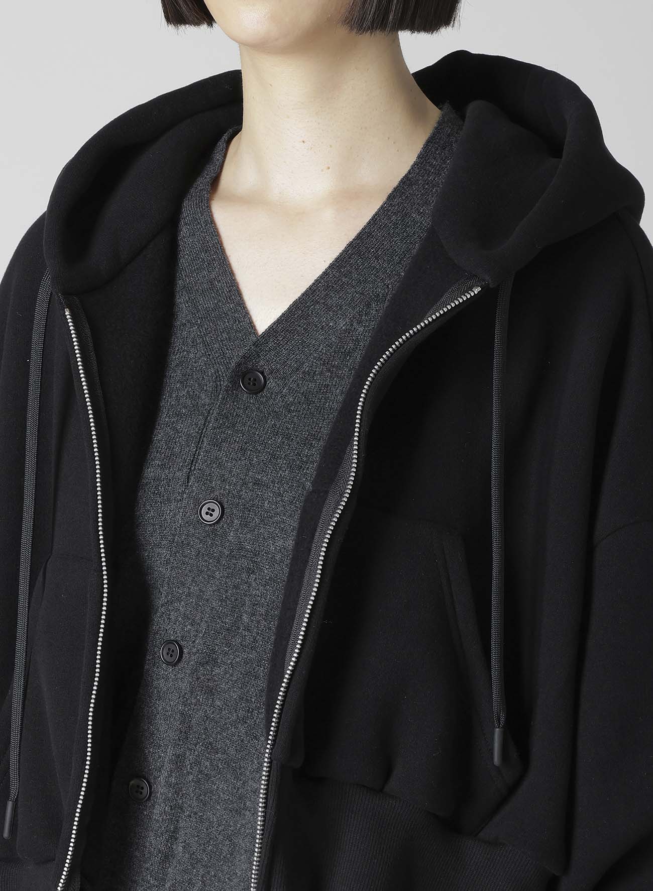 Liy/C BRUSHED FRENCH TERRY UNBALANCED HOODIE A