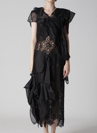 COTTON ORGANZA LAWN PANELED 3D BLOUSE