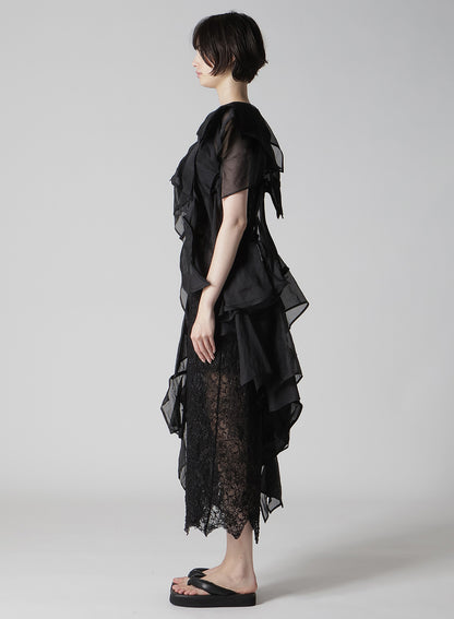 COTTON ORGANZA LAWN PANELED 3D BLOUSE